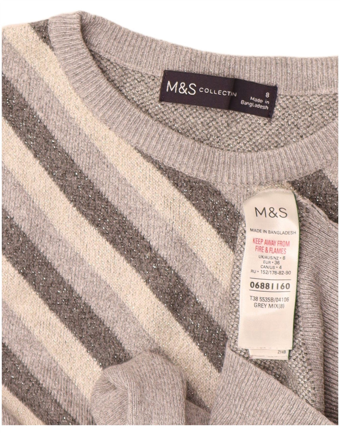 Marks & Spencer Pull ras du cou pour femme UK 8 Petit gris rayé