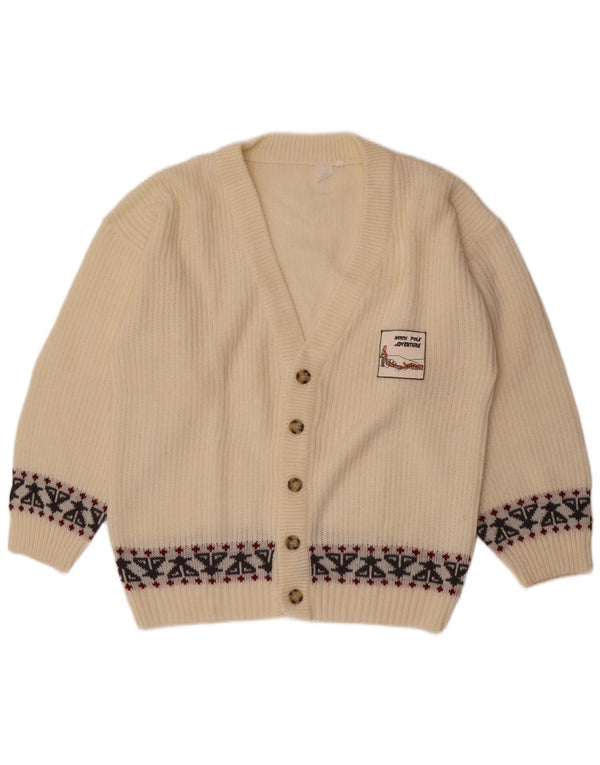 vintage Mens Cardigan Pull Moyen Blanc Fair Isle