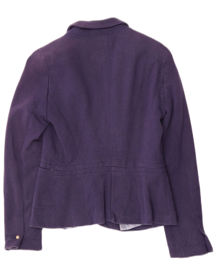 Zara Womens Crop 1 Button Blazer Jacket UK 12 Moyen Bleu Marine Coton