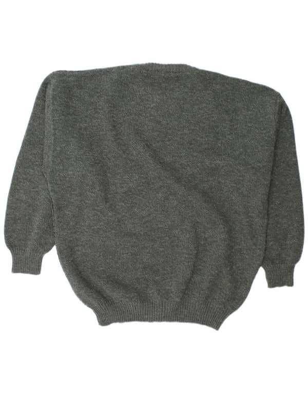 vintage Mens Loose Fit Crew Neck Jumper Sweater IT 52 Grand Gris Géométrique