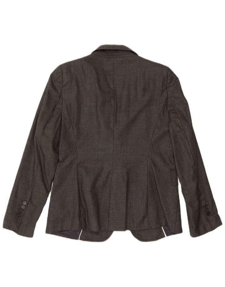 Zara Femme 1 Bouton Blazer Veste US 8 Laine Gris Moyen