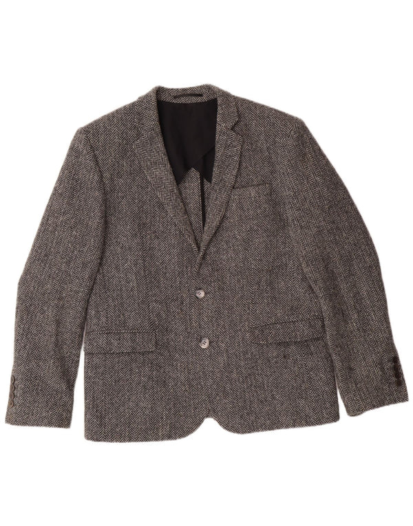 HARRIS TWEED Veste Blazer Homme UK 40 Grand Gris Chevrons Classique