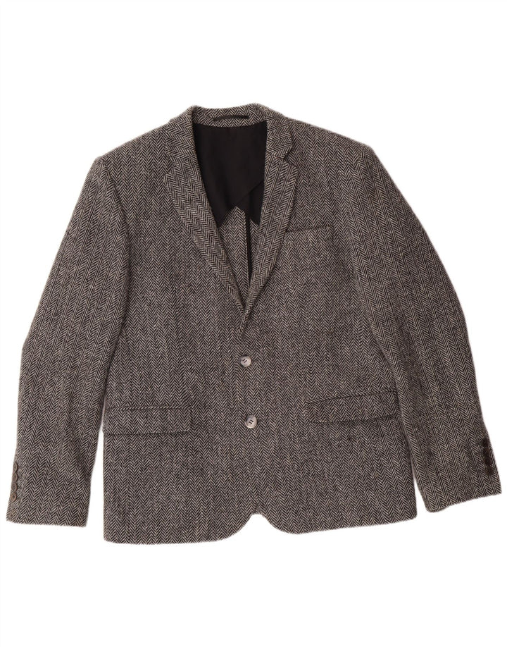 HARRIS TWEED Veste Blazer Homme UK 40 Grand Gris Chevrons Classique