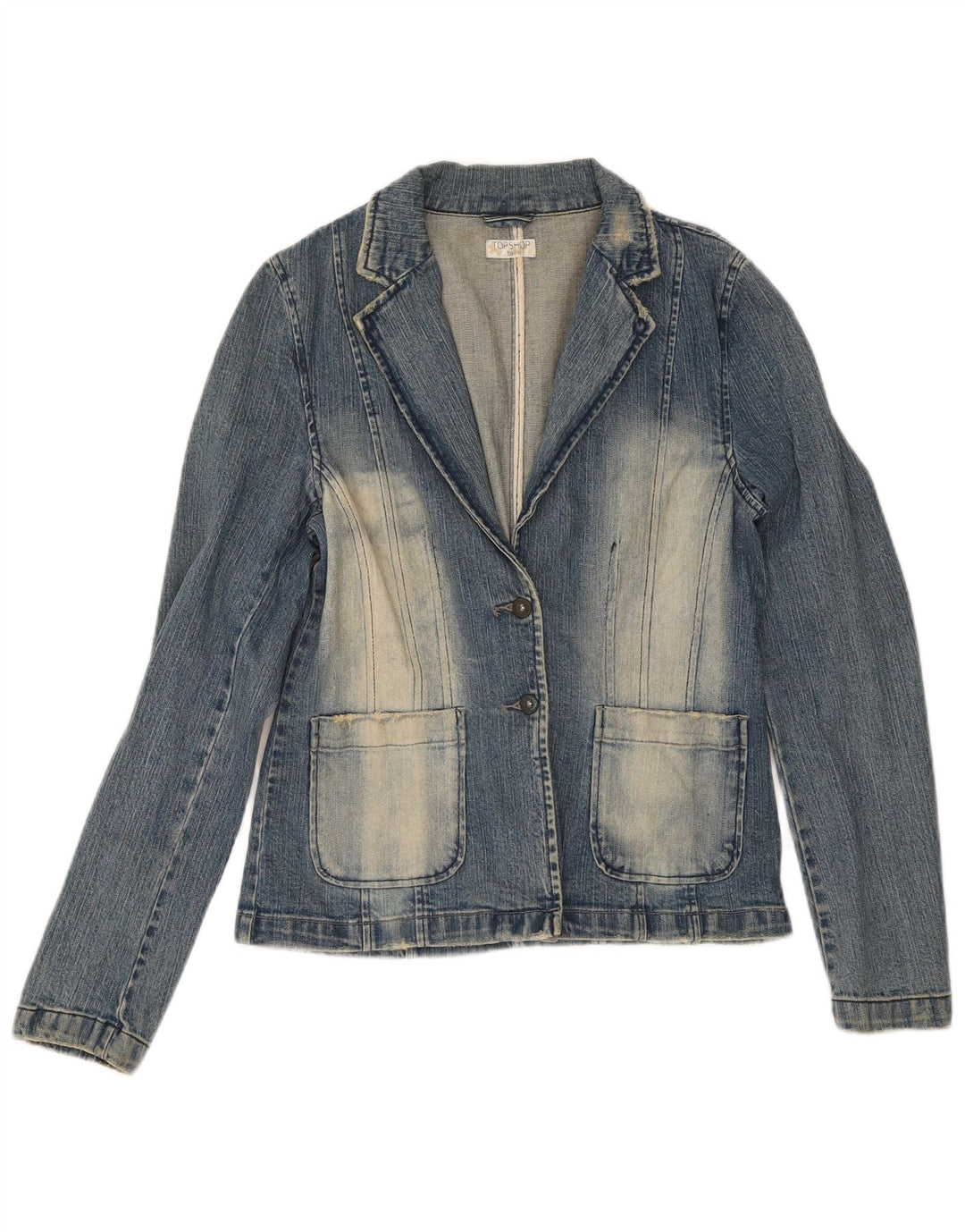 Topshop Veste blazer en jean à 2 boutons pour femme UK 14 Bleu moyen Coton