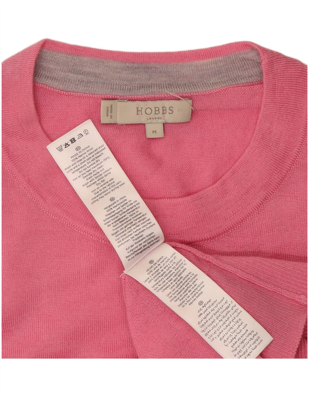 HOBBS Pull à col rond pour femme UK 12 en laine rose moyen