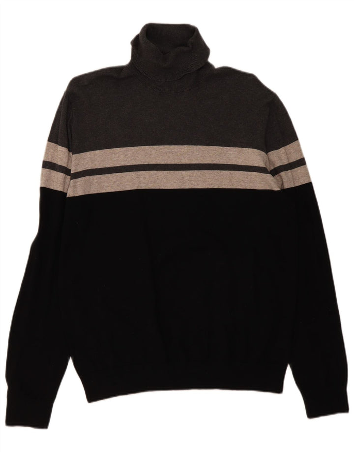 Marks & Spencer Pull col roulé pour homme Large Noir Colorblock