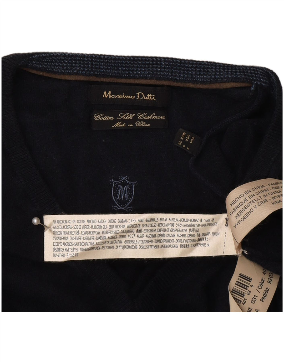 Massimo Dutti Pull col V pour homme en coton bleu marine Taille S
