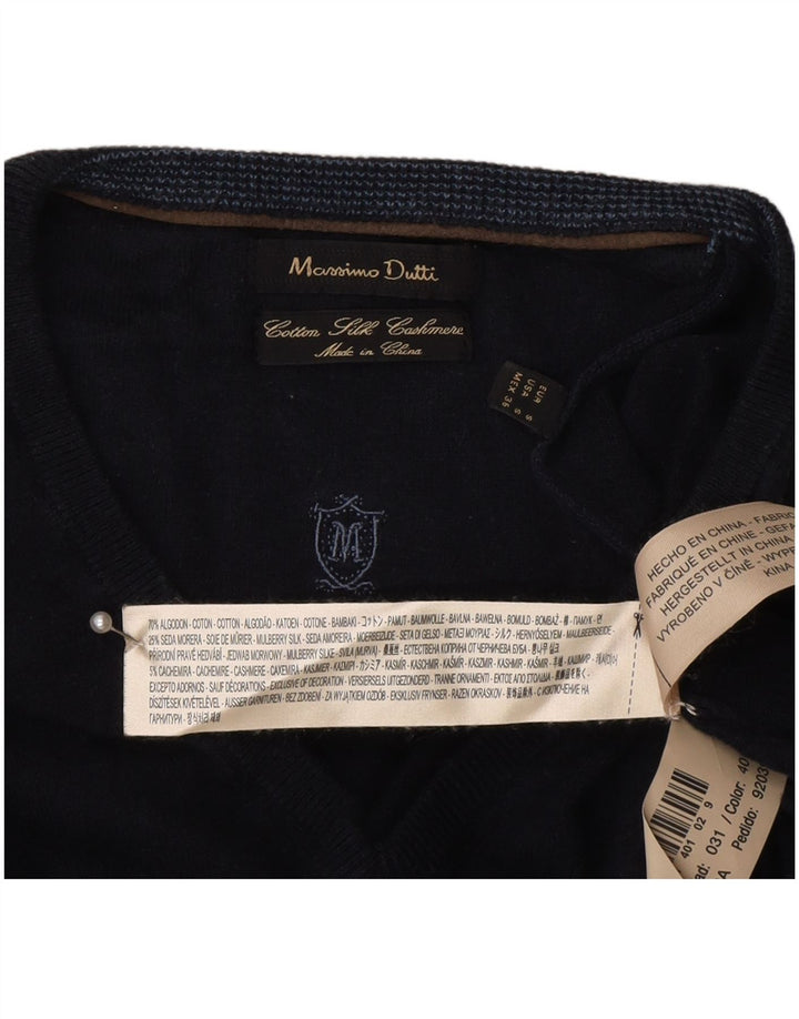 Massimo Dutti Pull col V pour homme en coton bleu marine Taille S