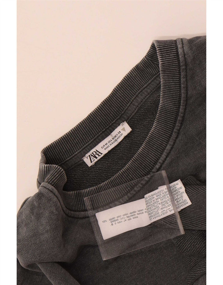 Zara Womens Crop T-Shirt Top UK 14 Coton Gris Moyen