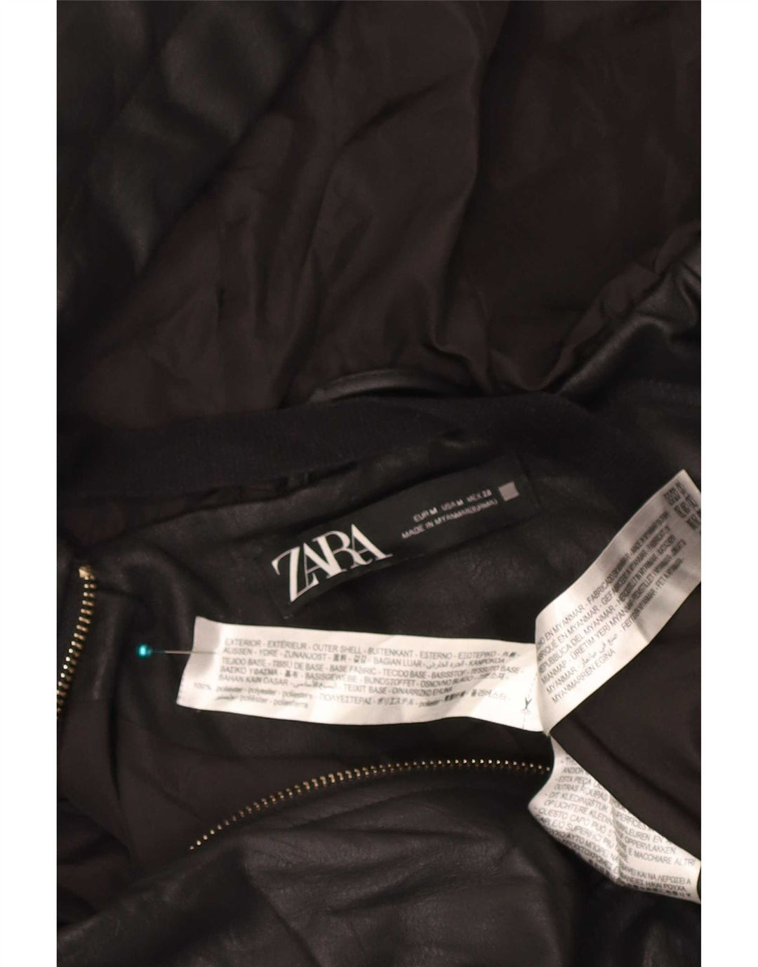 Zara Veste en similicuir pour femme UK 14 Polyester noir moyen