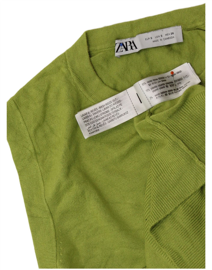 ZARA Femme Crop Vest Débardeur UK 10 Small Vert Viscose