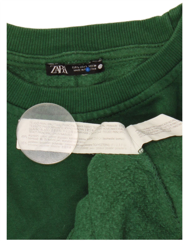 Zara Femme Sweatshirt Jumper UK 16 Large Vert Coton