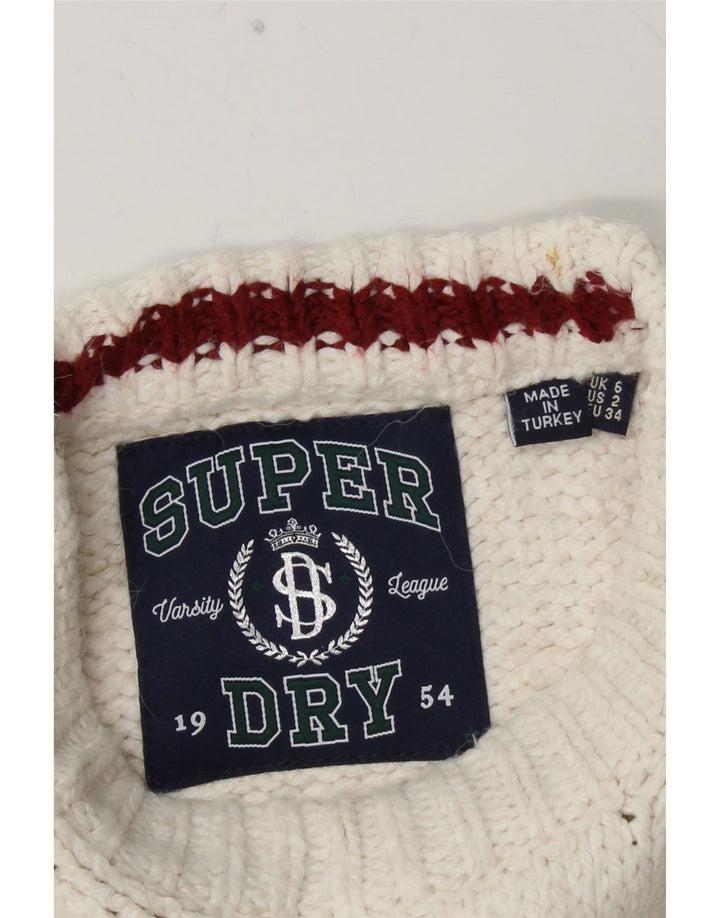 SUPERDRY Pull ras du cou pour femme UK 6 XS Blanc Colourblock