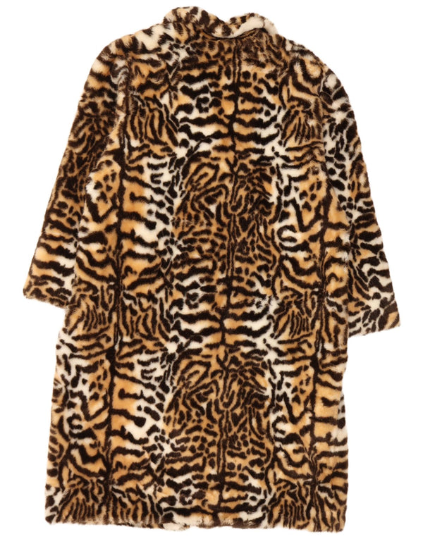 vintage Femmes Fausse Fourrure Surdimensionné Pardessus IT 44 Medium Brown Animal Print