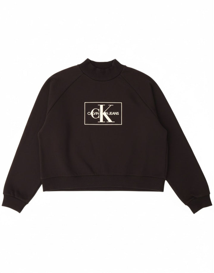 CALVIN KLEIN JEANS Womens Crop Sweatshirt Jumper UK 14 Medium Black