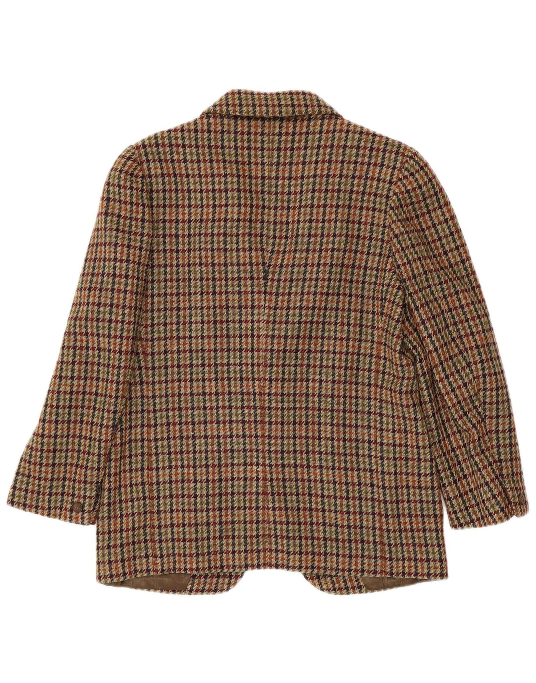 vintage Femme 1 Bouton Blazer Veste IT 42 Laine Pied-de-Poule Brun Moyen
