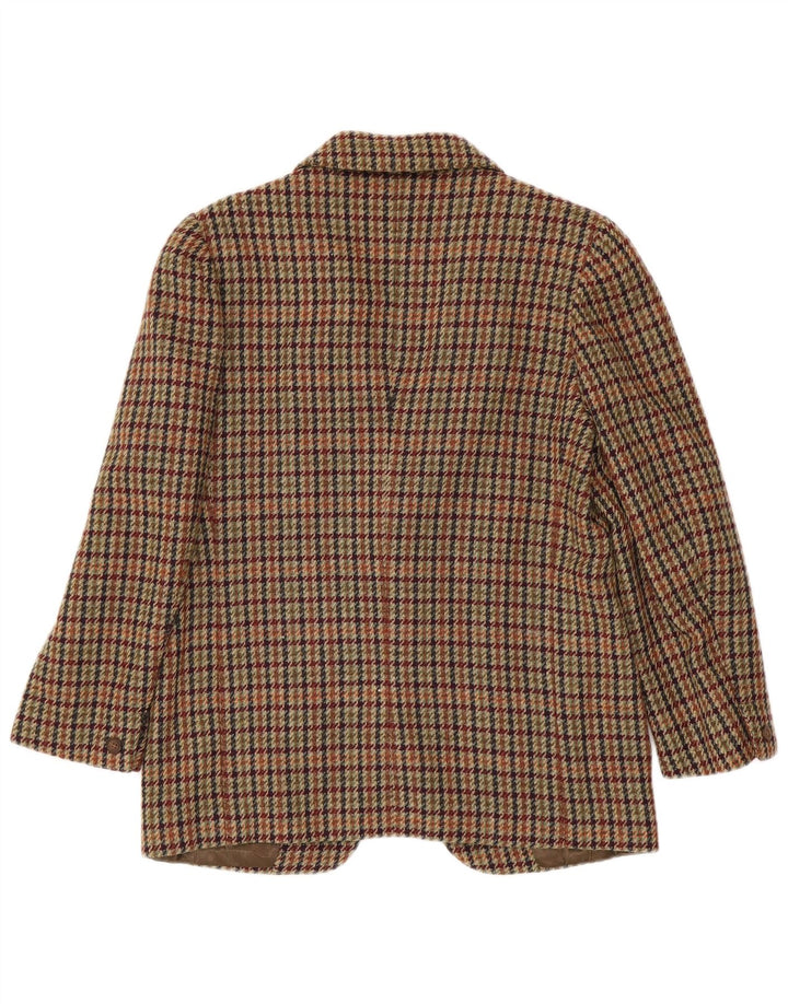 vintage Femme 1 Bouton Blazer Veste IT 42 Laine Pied-de-Poule Brun Moyen