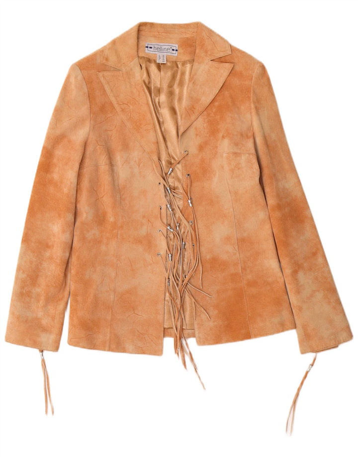 HELLINE Veste en daim pour femme UK 12 Cuir tie-dye beige moyen