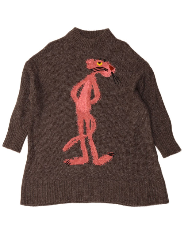 Zara Pull graphique surdimensionné à col roulé pour femme UK 6 XS Gris