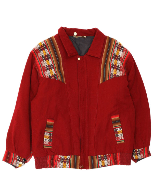 vintage Mens Bomber Jacket UK 44 XL Bordeaux Géométrique