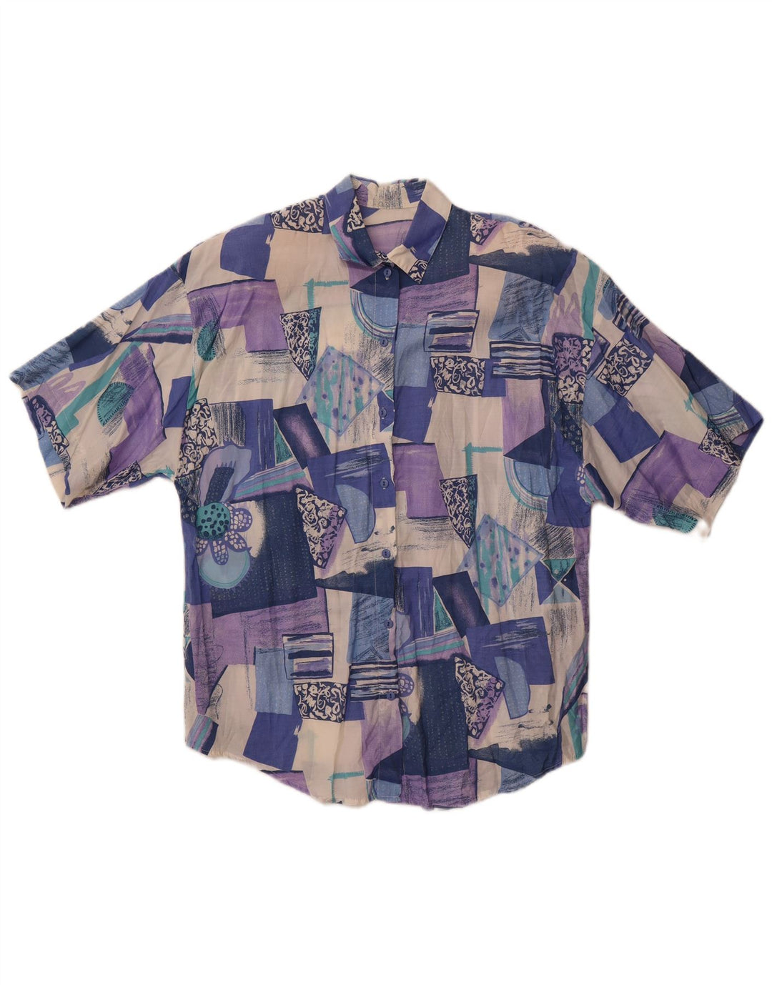 Chemise à manches courtes femme vintage UK 18 XL Patchwork multicolore