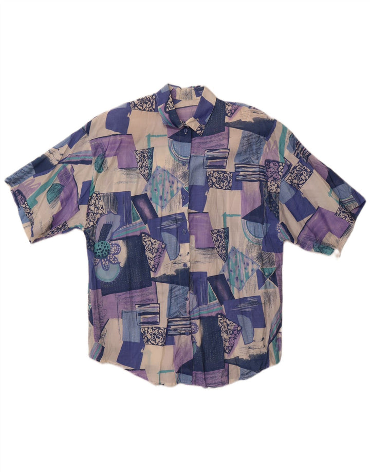 Chemise à manches courtes femme vintage UK 18 XL Patchwork multicolore