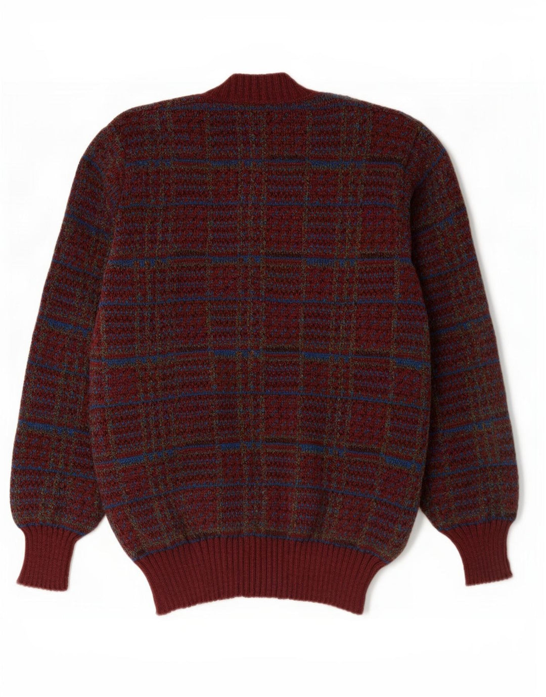 vintage Mens Cardigan Pull Grand Carreau Bordeaux