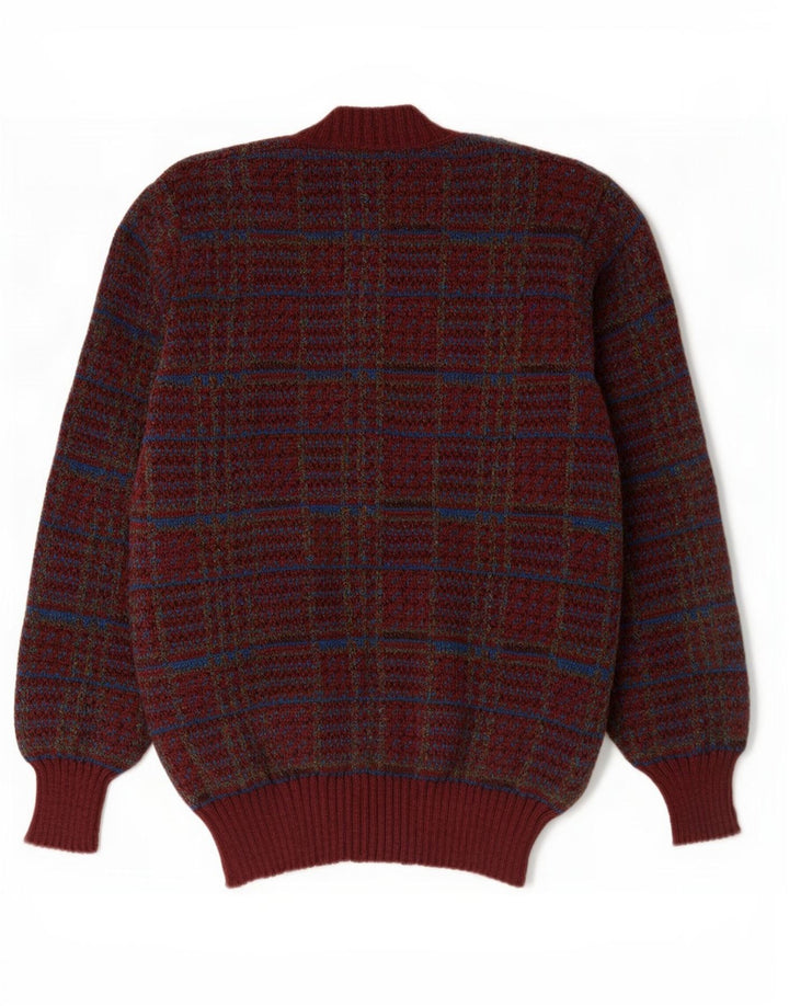 vintage Mens Cardigan Pull Grand Carreau Bordeaux