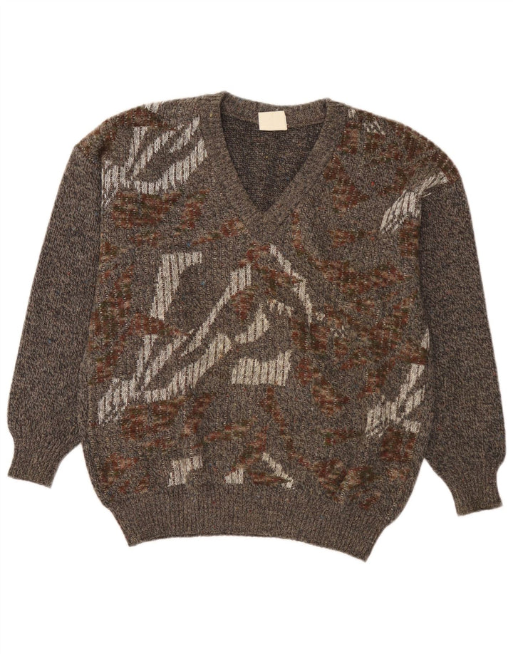 Strickmoden Pull Col V Homme IT 50 Gris Moyen Géométrique