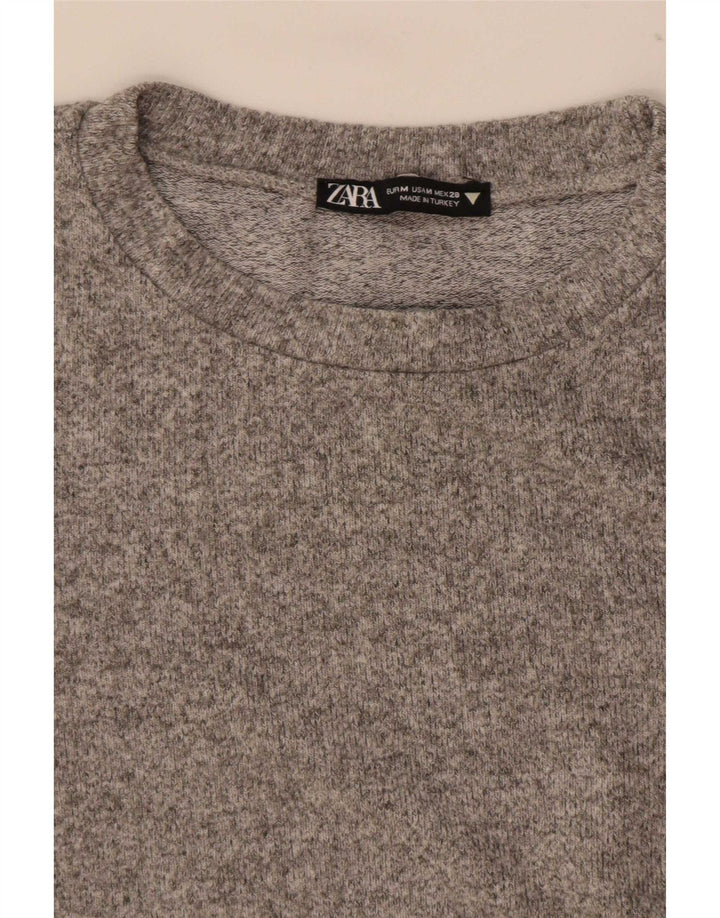 Zara Womens Blouse Top UK 12 Gris Moyen Moucheté