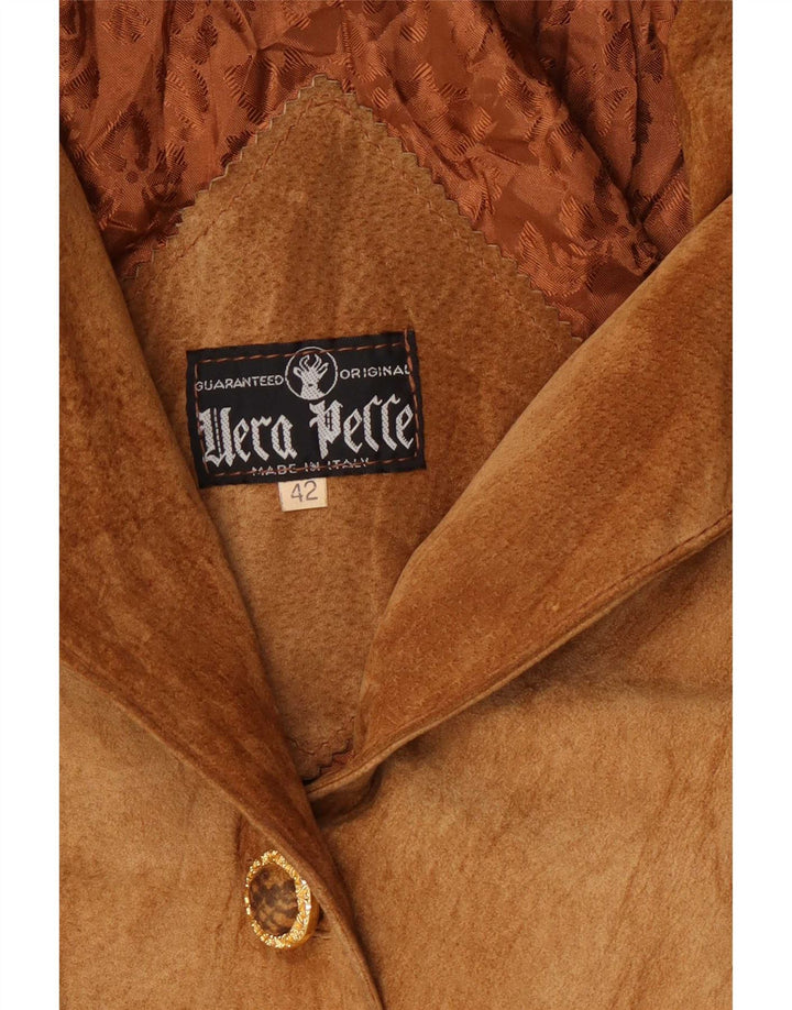 vintage Femmes Surdimensionné Manteau En Daim IT 42 Imprimé Animal Brun Moyen