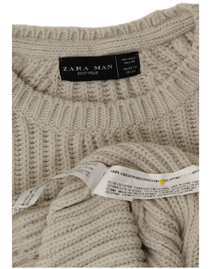 Zara Pull ras du cou pour homme, grand, gris, acrylique
