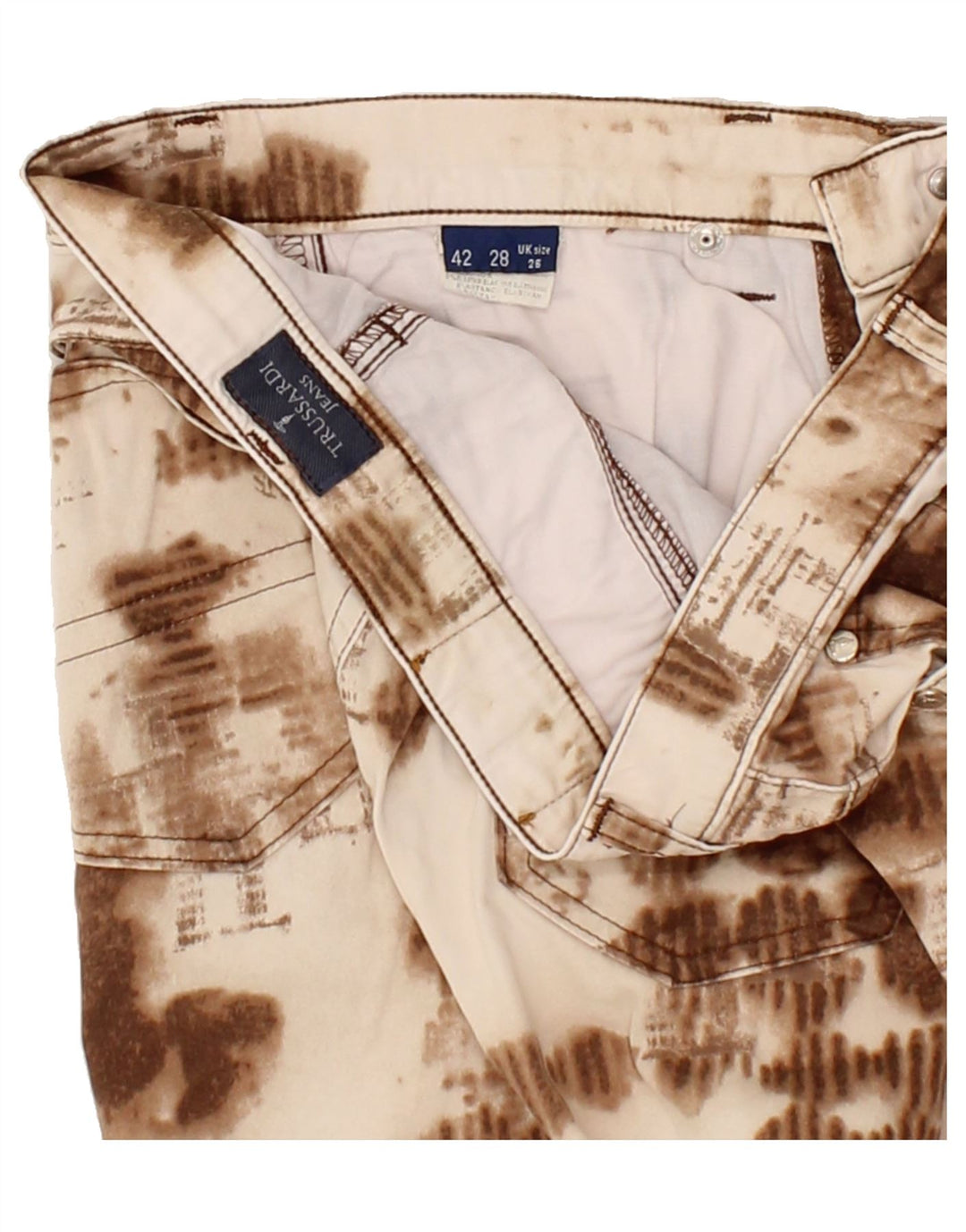 TRUSSARDI Womens Abstract Pattern Straight Casual Trousers W26 L28  Brown Vintage Trussardi and Second-Hand Trussardi from Messina Hembry 