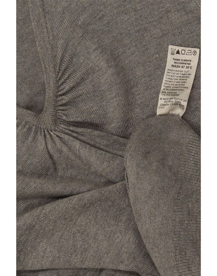 Marks & Spencer Pull à manches 3/4 et col en V pour femme Gris moyen UK 14