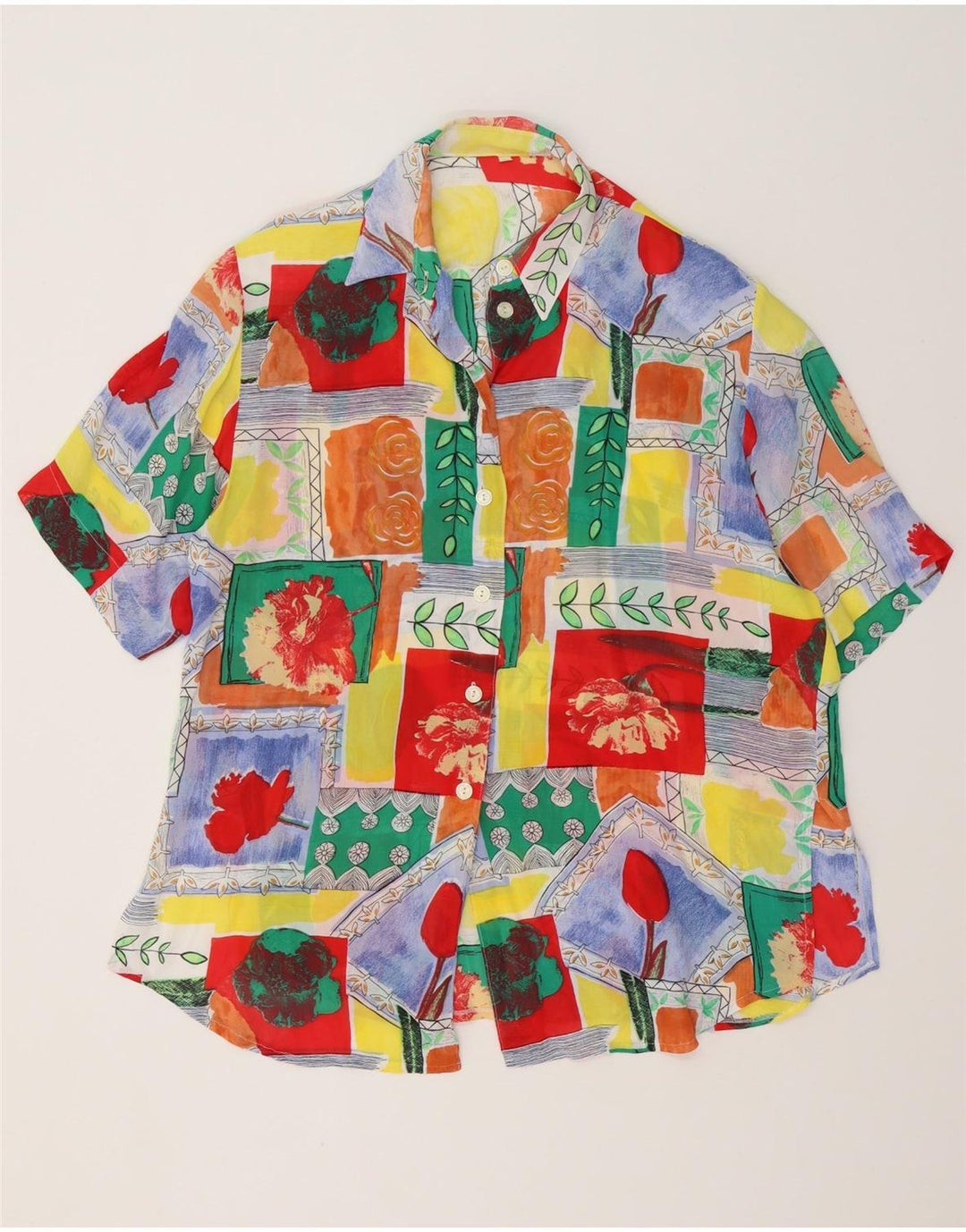 vintage Femme Chemise Longue Chemisier EU 40 Viscose Multicolore Moyenne