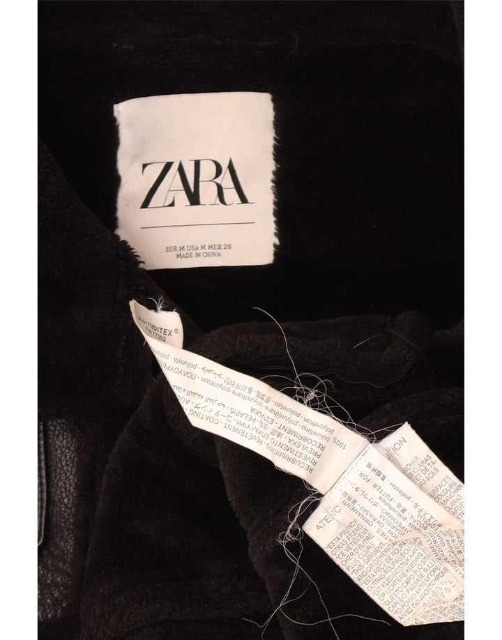 Zara Veste Sherpa en simili cuir pour femme UK 14 Polyuréthane noir moyen