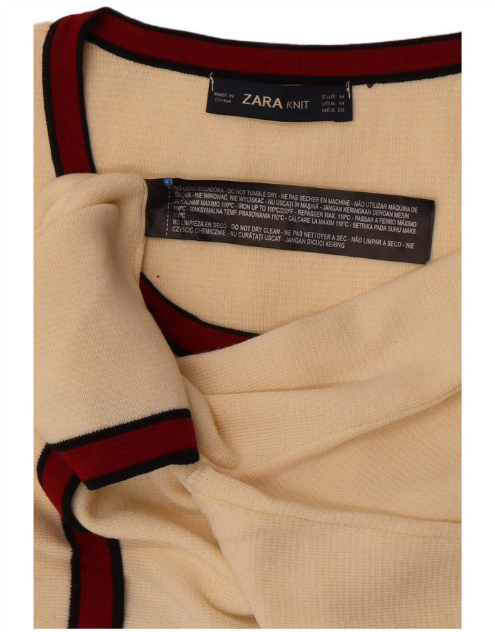 Zara Womens Crop Cardigan Pull UK 12 Moyen Blanc Cassé