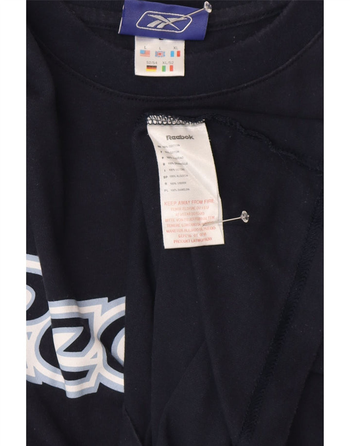 Reebok Homme Graphic T-Shirt Top Large Bleu Marine Coton