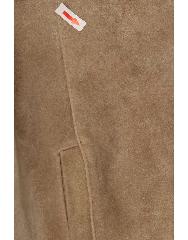 veste bomber en daim femme vintage EU 50 XL Beige Colourblock Polyacrylique