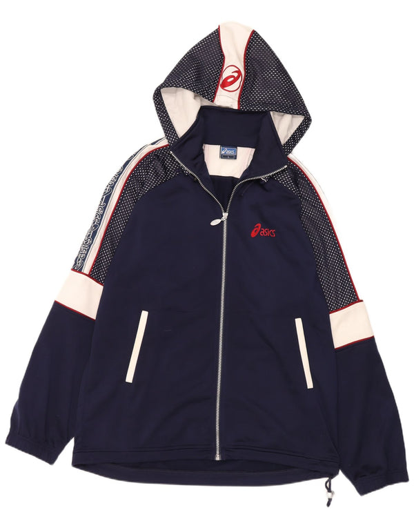 Asics Veste de survêtement à capuche graphique pour hommes, grand, bleu marine, colour block