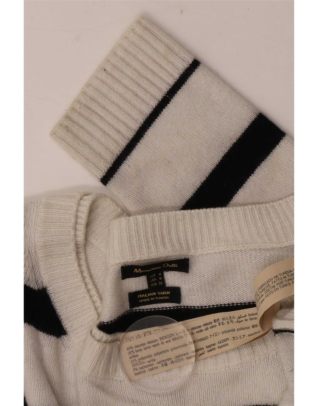 Massimo Dutti Pull Col Bateau Homme Rayé Blanc Moyen Viscose