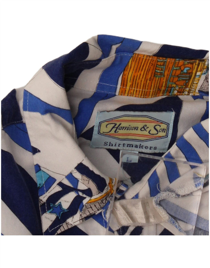 Harrison & Son Chemise à manches courtes à motif abstrait pour hommes, grande viscose bleue