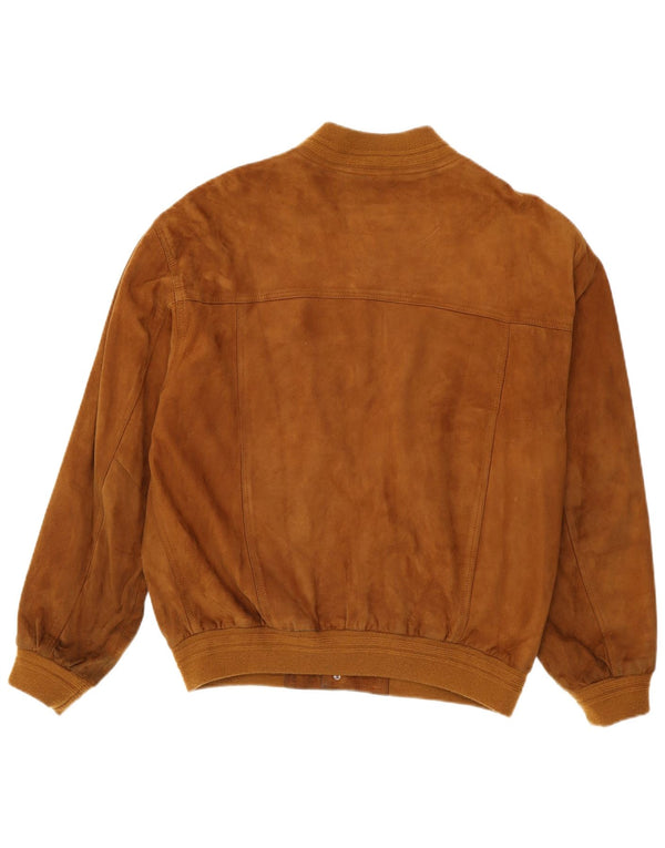 vintage Mens Suede Bomber Jacket IT 54 2XL Cuir Marron