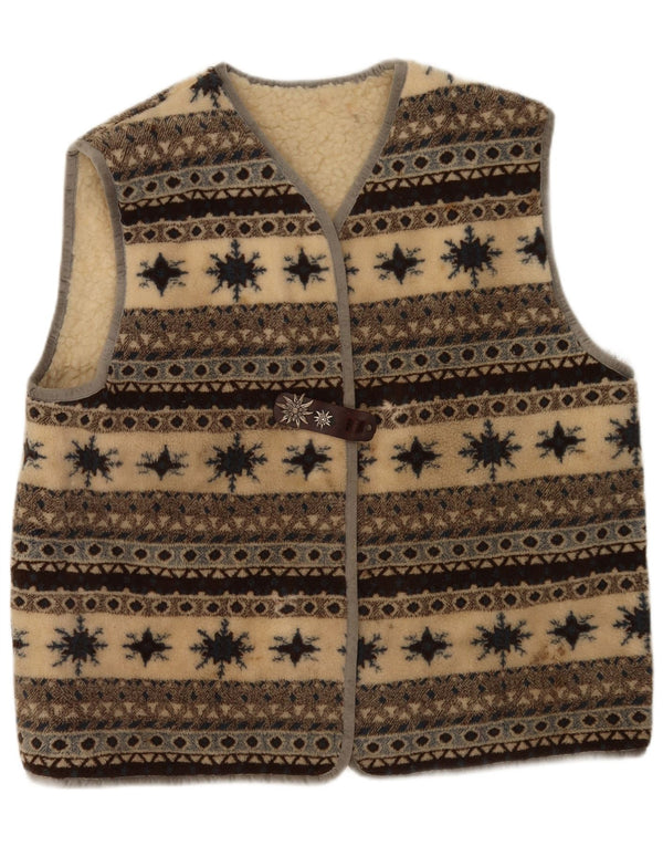 vintage Womens Fleece Gilet UK 18 XL Multicolore Fair Isle Virgin Wool