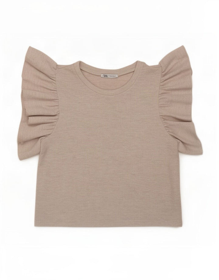 Zara Womens Crop T-Shirt Top UK 12 Polyester Beige Moyen