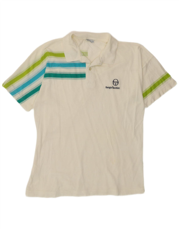 SERGIO TACCHINI Polo Homme IT 50 Coton Rayé Blanc Moyen