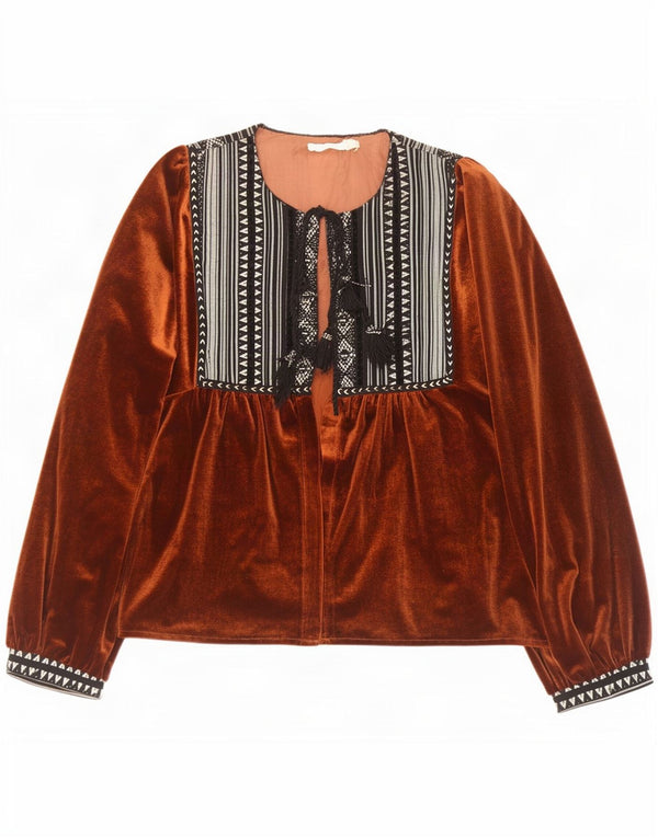vintage Womens Cardigan Top UK 16 Grand Polyester Géométrique Marron