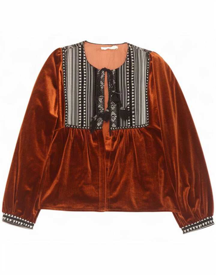vintage Womens Cardigan Top UK 16 Grand Polyester Géométrique Marron