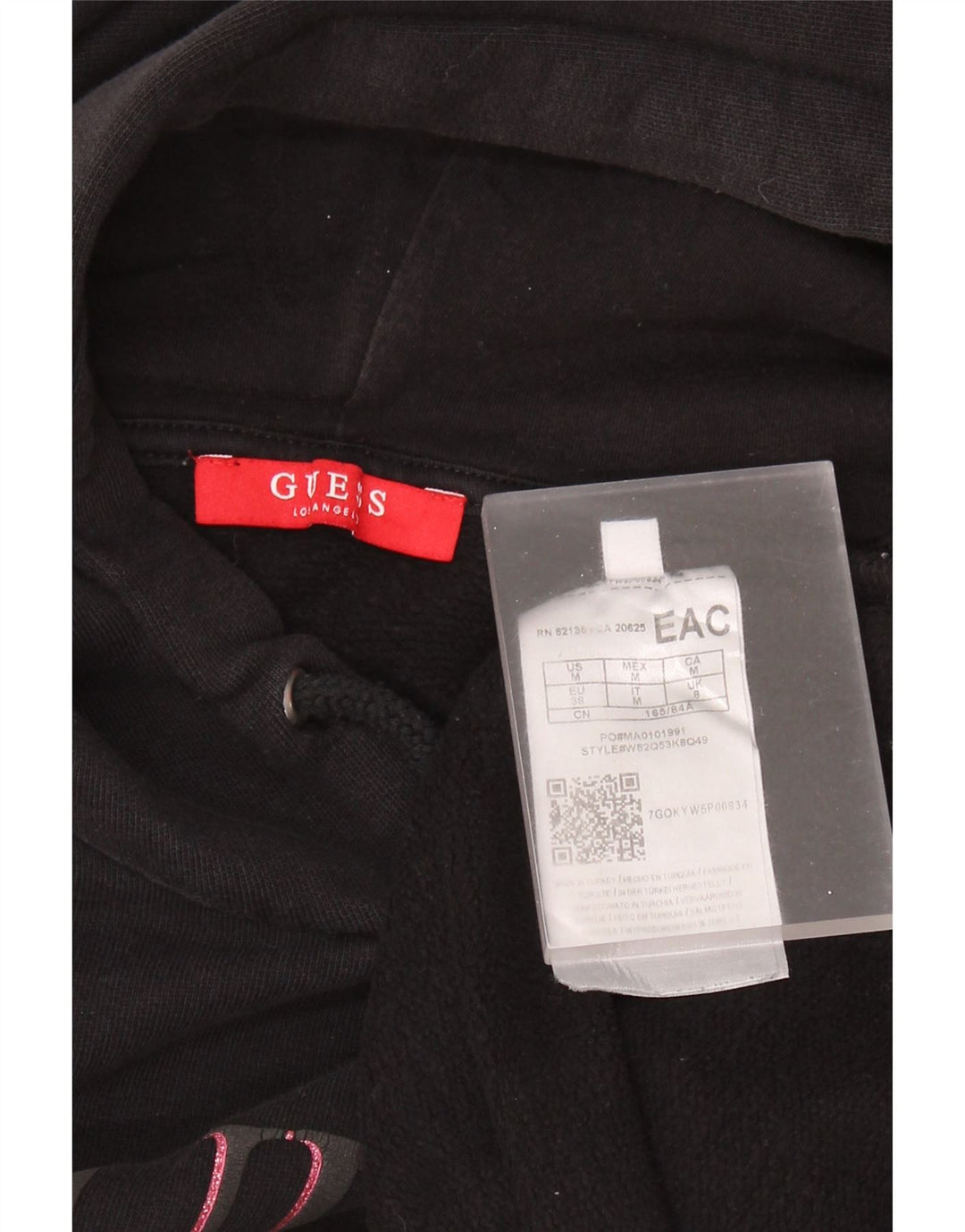 GUESS Pull à capuche graphique surdimensionné à manches 3/4 pour femme UK 8 Small Noir