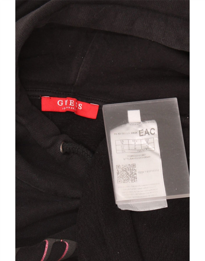 GUESS Pull à capuche graphique surdimensionné à manches 3/4 pour femme UK 8 Small Noir